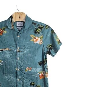 28 Palms Men's Tropical Hawaiian Shirt Floral Palm Tree Print Blue L/G